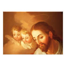Jesus Christ and Angels Gazing Down From Heaven Photo