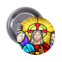 Jesus Christ stained glass window Pinback Button
