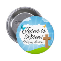 Jesus is Risen, Christian Easter Pinback Button