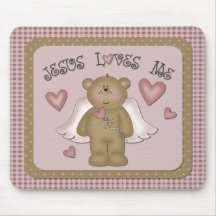 Jesus Loves Me Teddy Bear Angel Mousepad