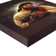 Jesus With a Black Lamb Small Canvas Print