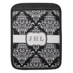 Jet Black & White Diamond Damask Sleeves For iPads