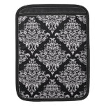 Jet Black & White Diamond Damask iPad Sleeve