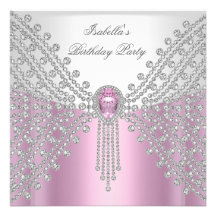 Jewel Image Birthday Party Pink Personalised Announcements