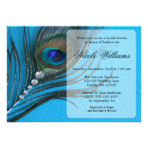 Jewel Peacock Feather Bridal Shower Invitations