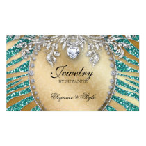 Jewellery Business Card Zebra Glitter Teal Gold business cards