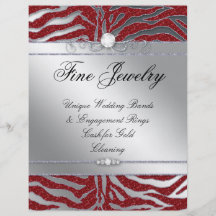 Jewellery Flyer Hair Salon Zebra Sparkle Red Silve
