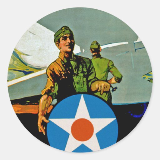 Join The Air Service ~ Give 'Er The Gun Round Stickers