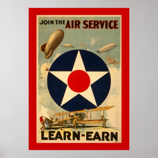 Join The Air Service "Learn-Earn" (Red Border) Posters