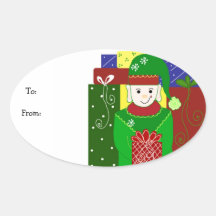 Jolly Christmas Elf Oval Stickers