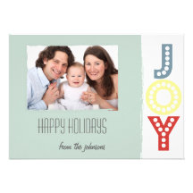 Joy Happy Holidays Minimalist Photo Flat Card Personalized Announcement