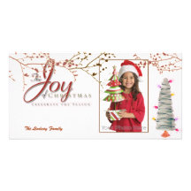 Joy pink christmas holiday photocard photo card