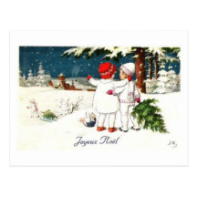 Joyeux Noel Children Xmas Card Postcards