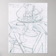 Juan Gris - Fruit bowl, glass and knives Print