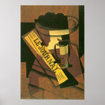 Juan Gris - Fruit bowl, glass and newspaper Print
