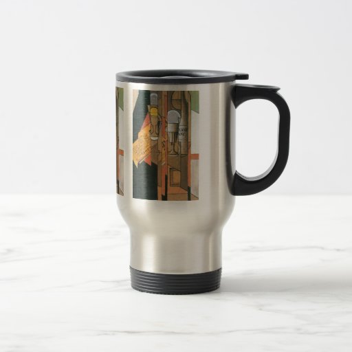 Juan Gris - Glasses newspaper and wine bottle Mugs