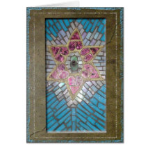 Judaica: Stained Glass Mosaic Hearts Star of David Cards