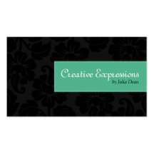 Julia Black and Teal Damask Floral Business Card