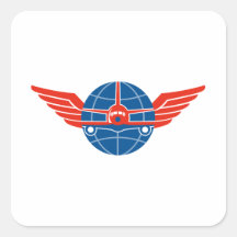 Jumbo Jet Plane Front Wings Globe Sticker