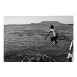 Jump to Sea Montecristi Dominican Republic BW Photo Art