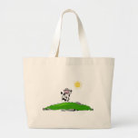 Jumping for Joy Cow on Grass Canvas Bags