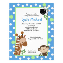 JUNGLE ADVENTURE BLUE 4x5 Baby Shower Invitations