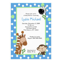 JUNGLE ADVENTURE BLUE Safari Baby Shower Personalized Invites