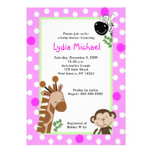 JUNGLE ADVENTURE PINK Safari Baby Shower Personalized Invitation