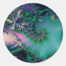 Jungle · Fractal Art · Purple & Teal Round Stickers