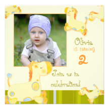 Jungle Giraffes Photo Birthday Party Invitations