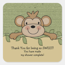 Jungle Monkey Baby Shower Square Sticker!