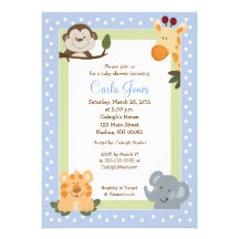 Jungle Safari Blue 5x7 Baby Shower Invitations