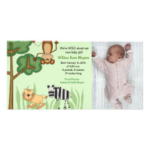 Jungle Safari Zoo Photo Birthday / Birth Card Personalized Photo Card