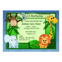 Jungle Theme 3rd Birthday Personalized Invites