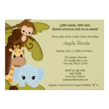 Jungle Time Animals Baby Shower Invitation JTN-E