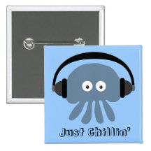 Just Chillin' Blue Jellyfish With Headphones Button