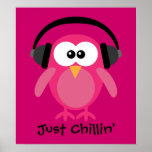 Just Chillin' Pink Owl With Headphones Print
