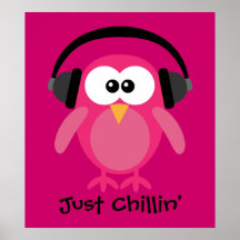 Just Chillin' Pink Owl With Headphones Print