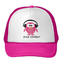 Just Chillin' Pink Owl With Headphones Trucker Hat