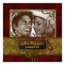 Just Engaged Wedding Announcement Red Green Grunge