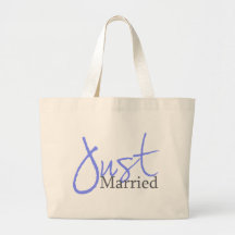 Just Married (Blue Script) Tote Bags