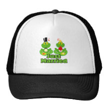 just married bride and groom froggy frogs mesh hats