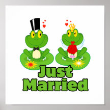 just married bride and groom froggy frogs poster