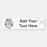 Just married car dragging cans bumper stickers