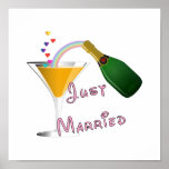 Just Married Champagne Wedding Toast Poster