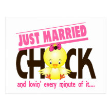 Just Married Chick Postcard