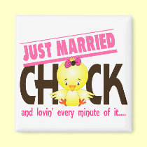 Just Married Chick magnets