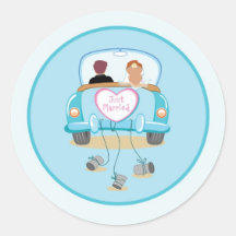 Just Married Classic Car Wedding Envelope Seal Round Sticker