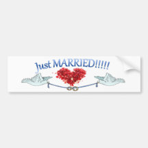 Just Married Doves Heart Wedding Rings Sticker Bumper Stickers