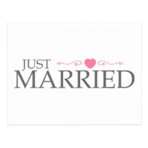 Just Married (Pink Heart Scroll) Postcard